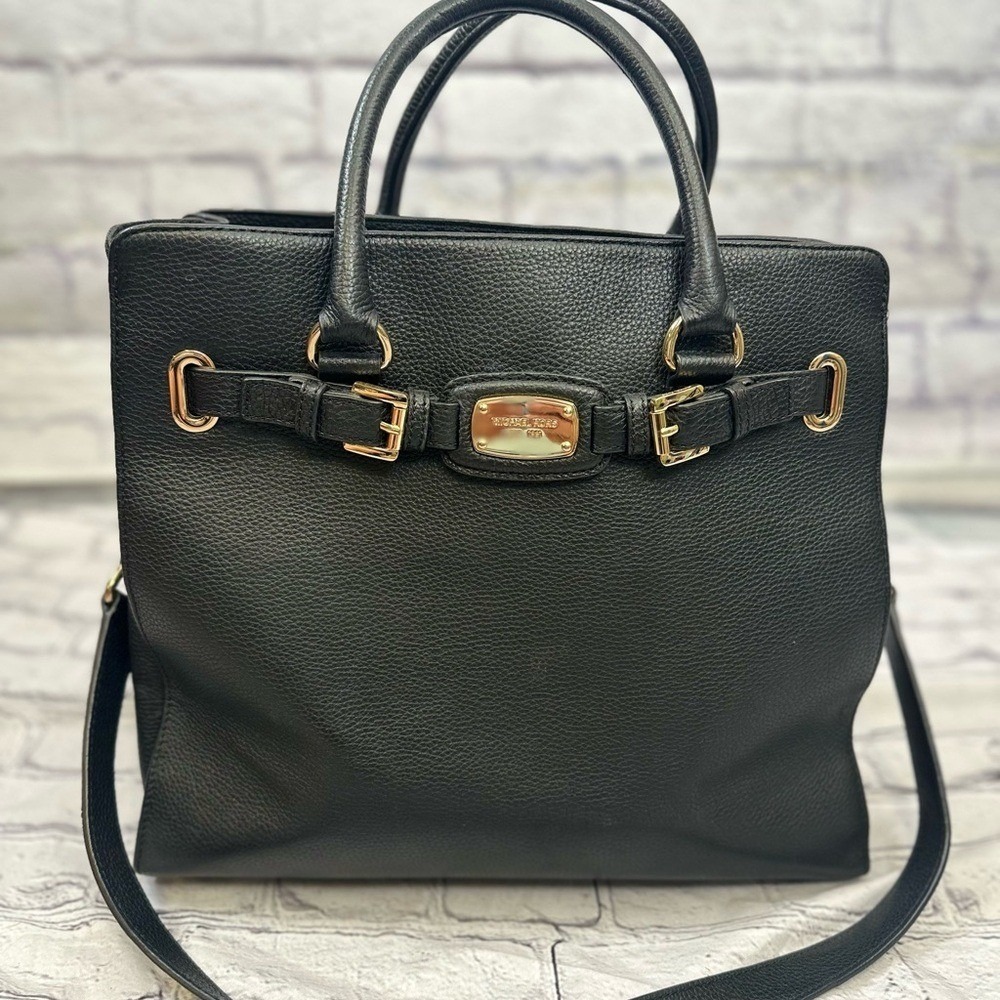 Michael Kors Hamilton Large Black Pebbled Leather Tote Shoulder/Crossbody Straps